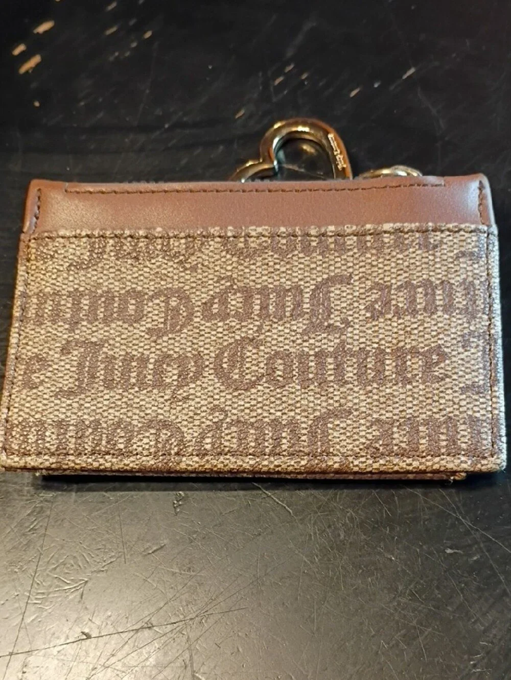 Juicy Couture Brown Logo Card Case with Heart Charm